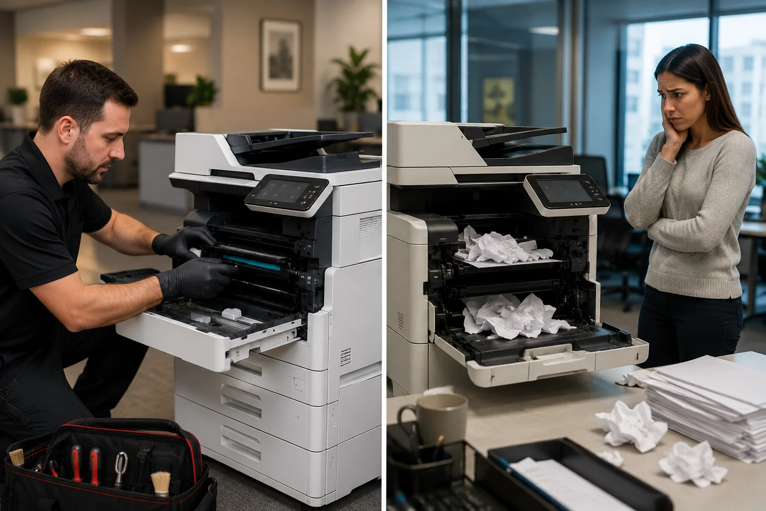 office-printer-maintenance-service-signs Preventive printer maintenance compared with an unexpected office printer breakdown