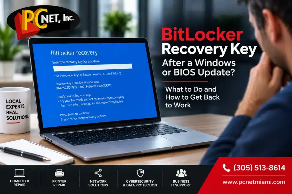 BitLocker recovery key screen after a Windows or BIOS update