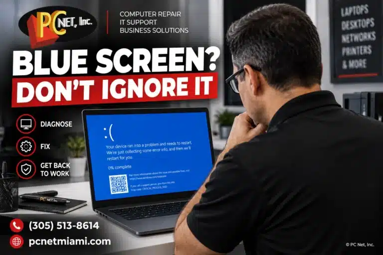 Blue screen Windows error diagnosed by a computer technician