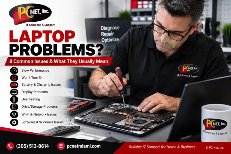 Technician diagnosing common laptop problems