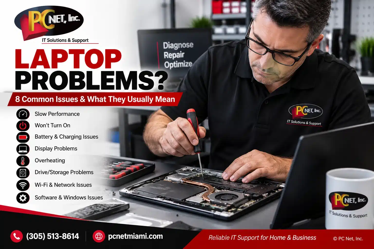 laptop-problems-common-issues Technician diagnosing common laptop problems